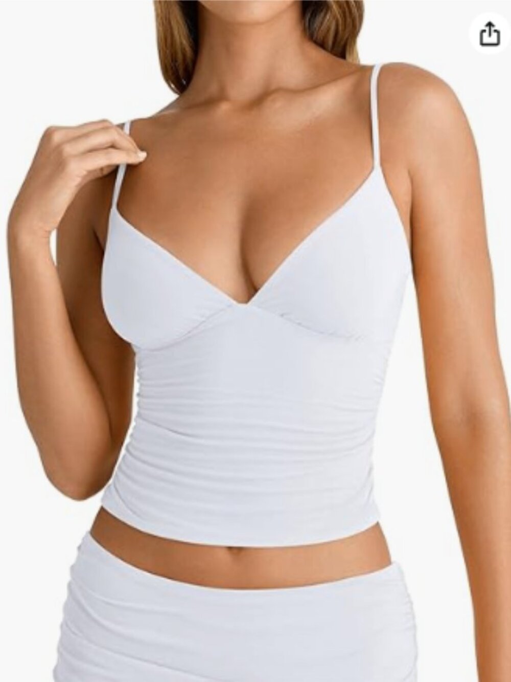 PINKMSTYLE V-Neck Ruched Cami Top White XS